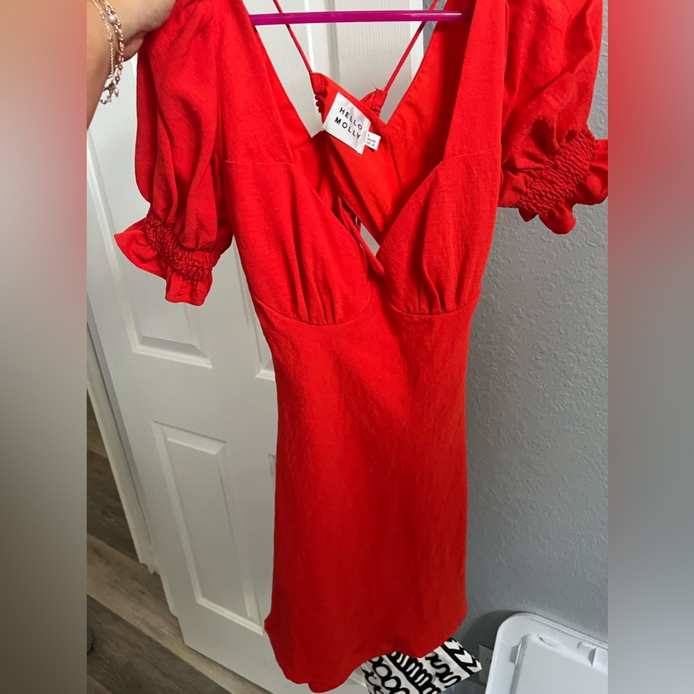 Hello Molly Red Mini Dress with Puff Sleeves